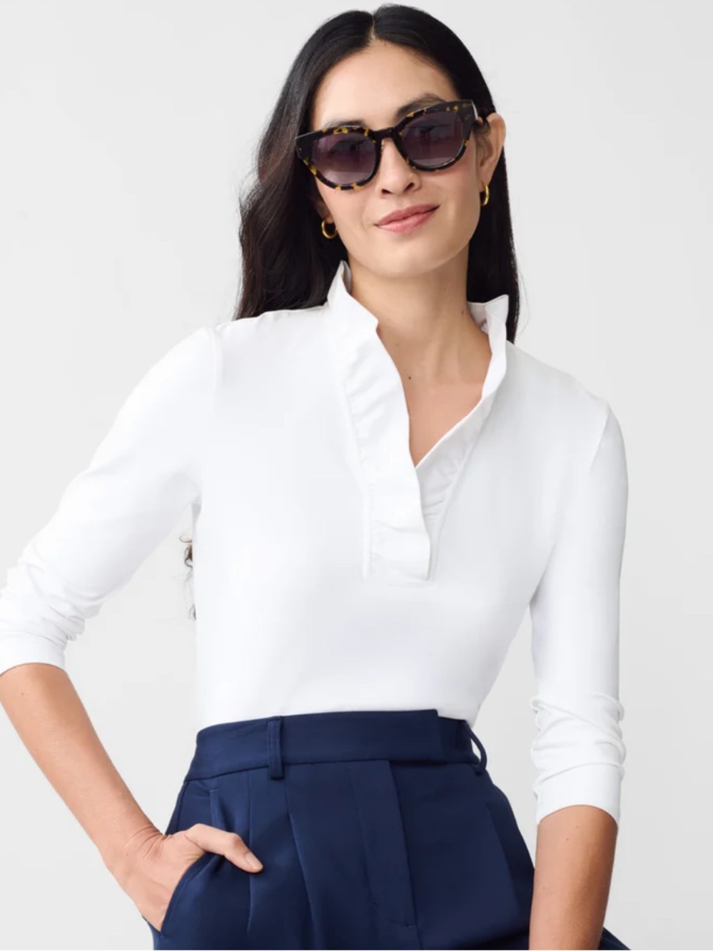 J.McLaughlin Durham Ruffle Top with a face-framing ruffled V-neckline Medium